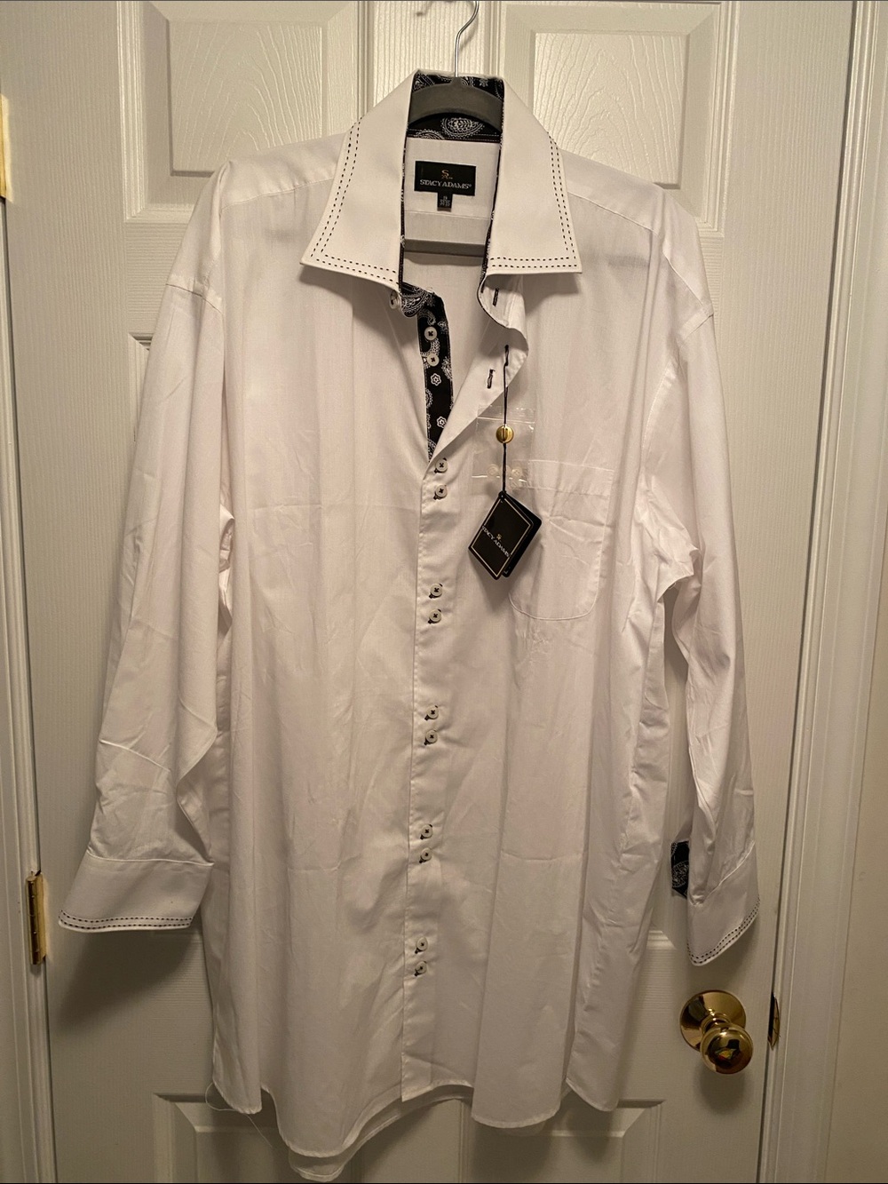 Stacy Adams White Dress Shirt with Black Contrast Trim…size 19 (34-35)
